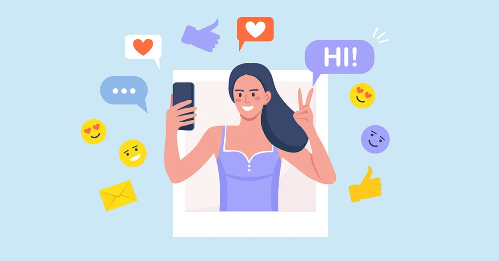 Illustration of a female using social media